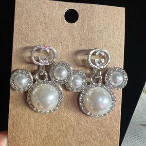 Mickey Mouse Pearl and Rhinestone Post Earrings
